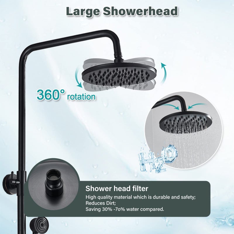 NeierThodore Luxury ORB Bathroom Shower Faucet Dual Handles Wall-Mounted Shower Mixer Taps 8" Rainfall Shower Head Ceramic Handheld Sprayer Oil Rubbed Bronze - Image 5